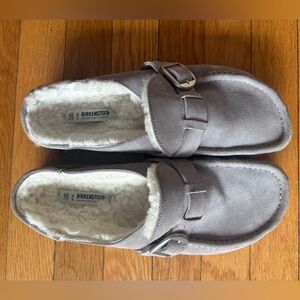 Birkenstock Buckley Shearling Grey Suede Clogs